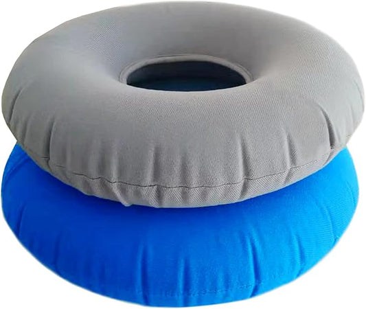 2 Pack Donut Pillow, Donut Cushion Seat, Inflatable Ring Cushion with A Pump, Hemorrhoid Seat Pillow, Round Wheelchairs Seat Cushion for for Home, Car or Office (15" Blue & Gray)