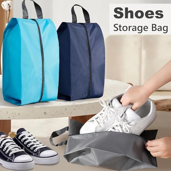 5Pcs Large Travel Shoe Bags Portable Travel Gifts Shoe Organizer with Zipper Closure, Waterproof Nylon Shoe Storage Organizer with Handle Travel Bags For Men and Women, Navy