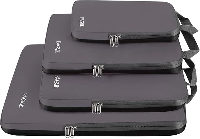 BAGAIL 4 Set/6 Set/8 Set Compression Packing Cubes Travel Accessories Expandable Packing Organizers (Cloth Pattern, 4-Dark Greyish)