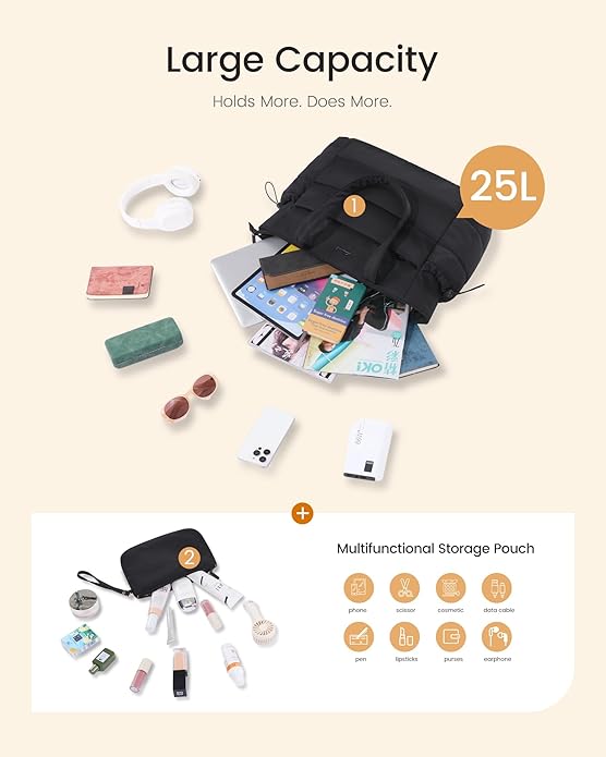 LOVEVOOK Tote Bag for Women with Giant Tumbler Holder Pocket, Puffer Work Travel Laptop Handbag with Zipper for Nurse Teacher