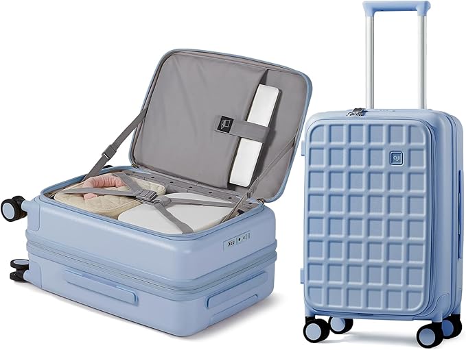 aji Expandable Top Opening Carry On Luggage Airline Approved, 20 Inch Lightweight Hardside Carry On Suitcase with Spinner Wheels, Travel Luggage with Laptop Compartment for Women Men, Blueberry Blue