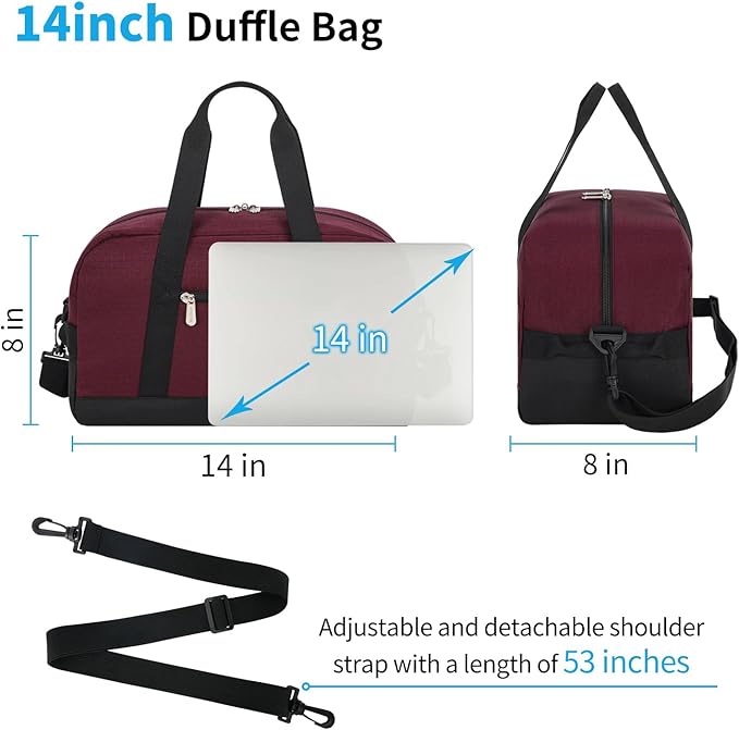 Small Gym Bag 14 inch lightweight Carry On Mini Duffel Bag for Travel Sport - Wine Red