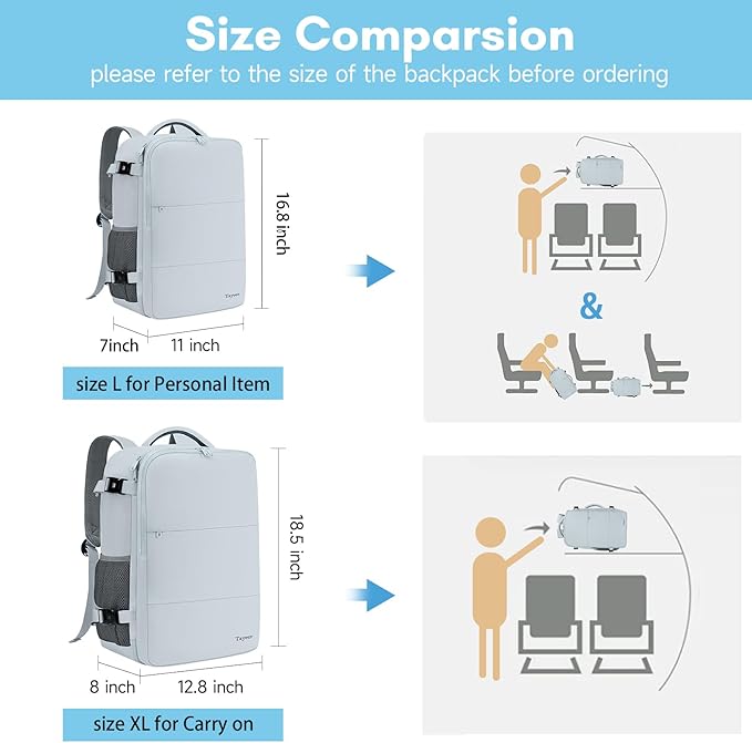 Taygeer Carry On Backpack, 40l Travel Backpack for Women Airline Approved, Cute Underseat Personal Item Travel Bag With Shoe Compartment, Casual Daypack Gifts for Friend Hiking Outdoor Weekend,Blue