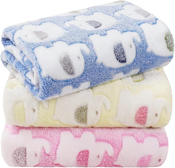 LINENLUX 1 Pack 3 Blankets Super Soft Fluffy Premium Fleece Dog Blankets for Puppy Cat Pet Blanket Flannel Throw Warm Sleep Elephant Pattern 40x31 inches