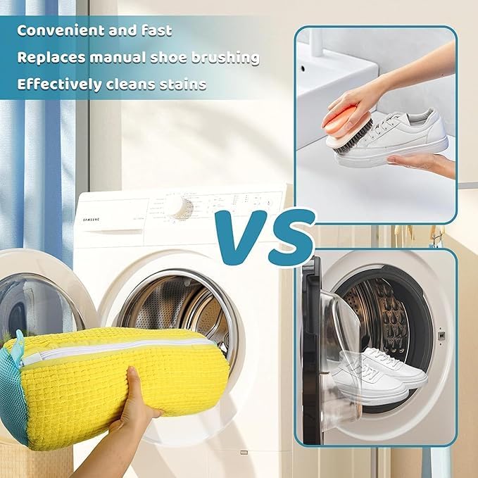 Shoe Washing Machine Bags, XXL Shoe Laundry Bags for Washer Dryer, Sturdy Zipper with Hook Design, Sneaker Dry Bags Included, Reusable Washing Bag for Sneaker, Tennis, White 1pc