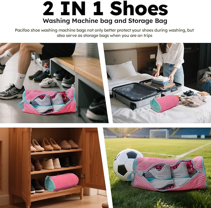 Shoe Washing Machine Bag: Shoe Washing Bag Keeps Clean - Reusable Laundry Shoe Bag for Sneaker Tennis Shoes Unstain Cleaner Kit(Pink 2 Pcs)