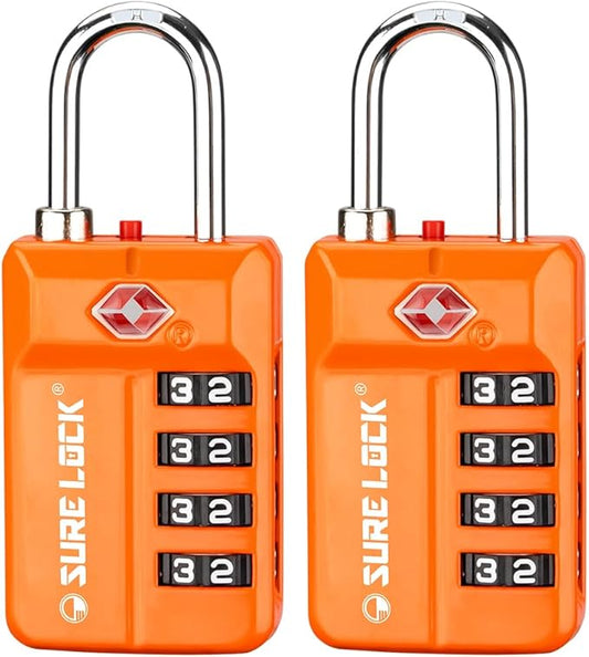 TSA Approved Travel Luggage Locks, Open Alert Combination Lock for School Office & Gym Locker,Toolbox, Pelican Case,Easy Read Dials- 1, 2 & 4 Pack (1, Orange 2PACK)