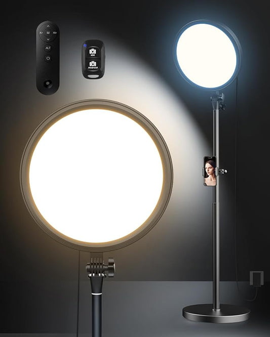 Aureday 12” Ring Light with Stand and Phone Holder, 79” Tall LED Circle Light with Weighted Base & Remote, Dimmable Floor Lamp for Video Recording, Barber, Live Stream, Makeup, Photography
