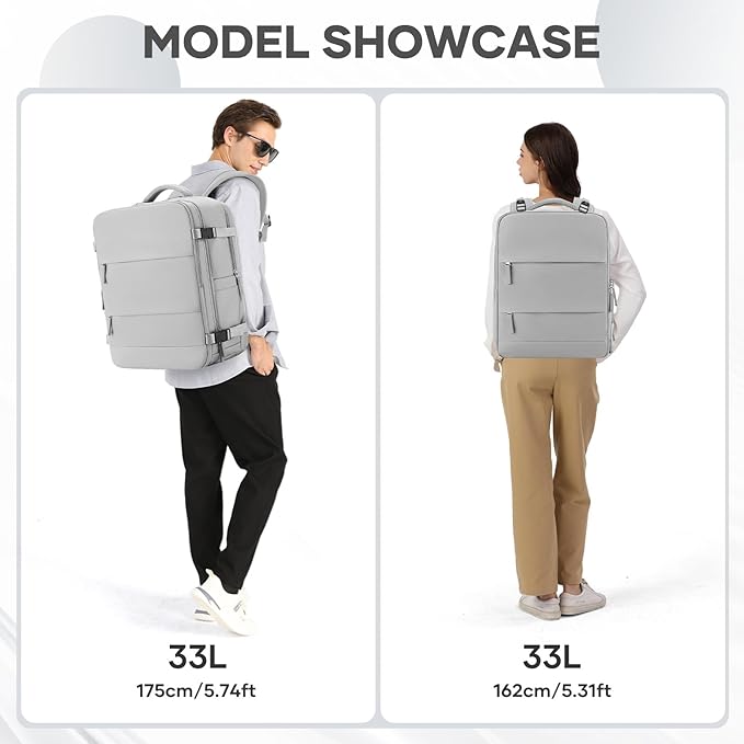 coowoz Large Travel Backpack Carry On for Women Man Gym Backpacks with Laptop Compartment Mochila de Viaje Teacher Personal Item Backpack Rucksack Airplane Accessories Must Haves Grey