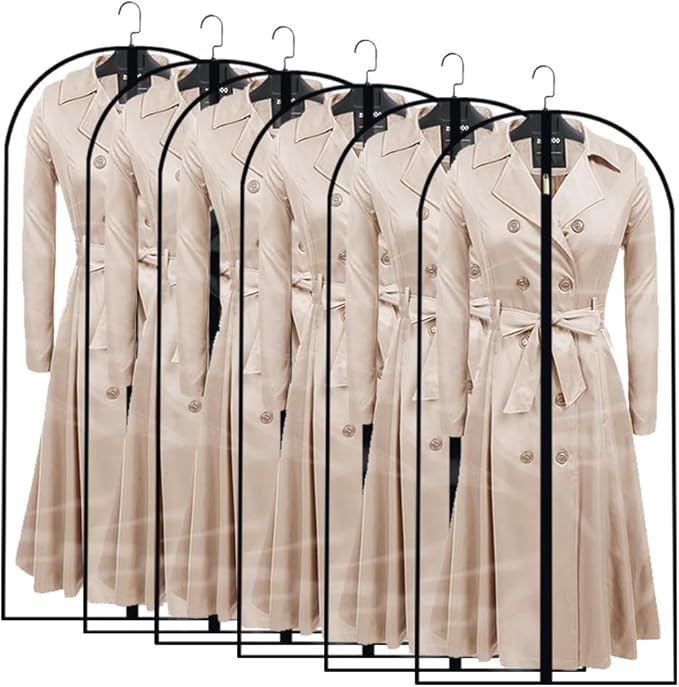 Clear Garment Bags for Hanging Clothes Travel (24'' x 54'' Set of 6) Clothes Storage Bags Closet Cover for Open Closet with Zipper for Suit, Sweaters Travel Laundry Wardrobe Closet Garment Dust Cover
