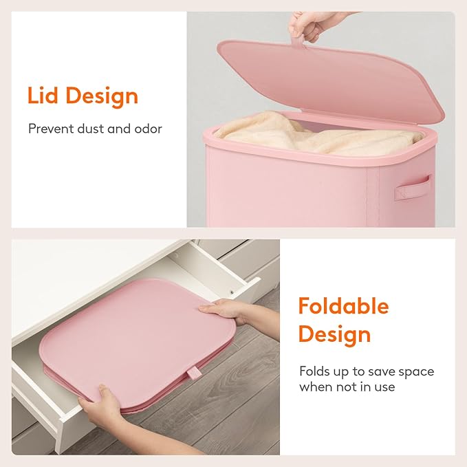 Lifewit 85L Large Laundry Basket with Lid, Laundry Hamper with Plastic Handles and Removable Bag, Foldable Tall Dirty Clothes Hampers for Laundry for Laundry Room, Bedroom, Bathroom, Dorm, Pink