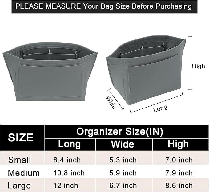 LOUKAYCCI Purse Organizer Insert for Longchamp Le Pliage L Handbag Insert Felt Long Champ Tote Bag Organizer Insert with Cup (LightGrey, Medium)