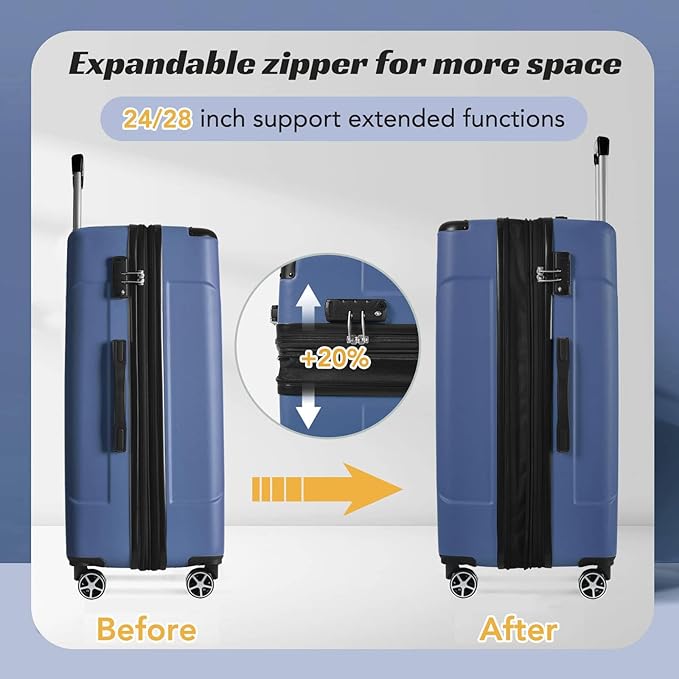 Merax 24 Inch Expandable Checked Luggage, Hardshell ABS Medium Suitcase with Spinner Wheels, TSA Lock, Lightweight Durable Travel Suitcase for Men Women(Blue)