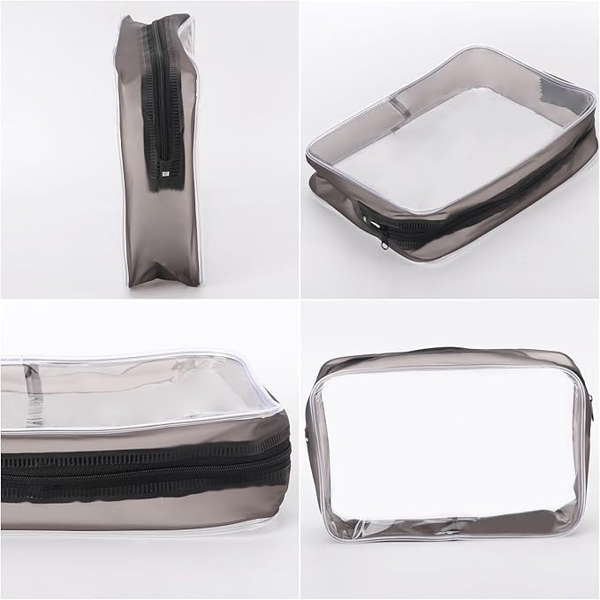 Tbestmax 10 Pack Clear Cosmetic Bags Makeup Bags Portable Waterproof TSA Approved Travel Toiletry Bags Large Organizer Matte Black, 9" x 6.3" x 2.6"