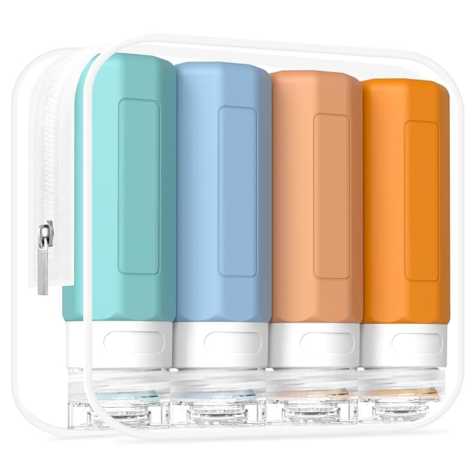 Redfly Travel Bottles for Toiletries, Tsa Approved 3oz Travel Size Containers, Leak Proof Travel Size Toiletries Bottles Silicone, BPA Free Refillable Essentials for Shampoo Conditioners, Mixed