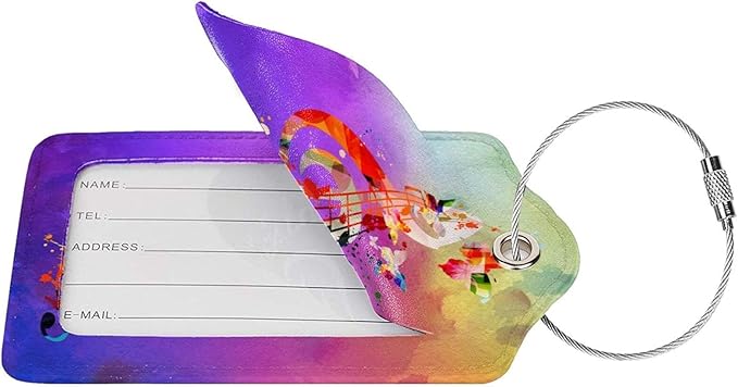 Purple Music 2 Pcs Luggage Tags, Suitcases & Travel Bag Tag Privacy Cover ID Name Label with Stainless Steel Loop Address Card Travel Bag Suitcase