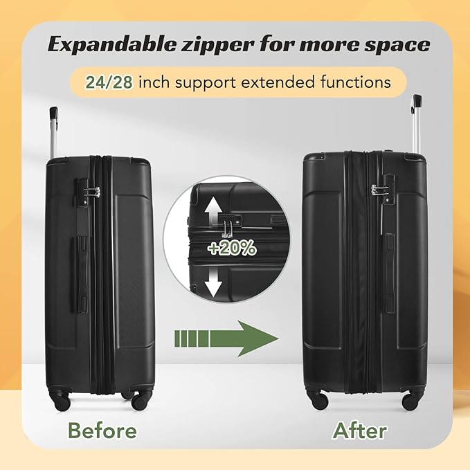 Merax Luggage Sets of 2 Suitcases With Wheels, Expandable and Lightweight, TSA Lock, Hardside Spinner Carry On Luggage (20 28 inch Black)