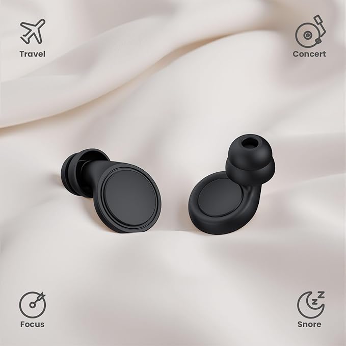 Jayine Ear Plugs for Sleeping Noise Cancelling, Soft Silicone Ear Plugs Hearing Protection 30dB, Reusable Earplugs for Concert, Festival, Sleep and Noise Sensitivity - Black