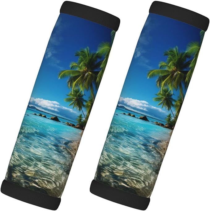 Luggage Handle Wraps Tropical Hawaii Beach Sea Luggage Identifiers Soft Neoprene Luggage Handle Wraps For Suitcase Trolley Handle Grip Cover 2 Pack Luggage Tags