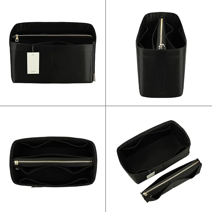 Purse Organizer Insert For Handbags, Purse Organizer With Zipper, Neverfull Organizer, Bag Organizer For Speedy Neverfull ONTHEGO Tote, Handbag and More (Silky Black, SM)