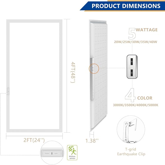 2x4 Backlit LED Panel Light,5 Wattage 25W/30W/35W/40W/50W-Up to 7500Lumens,4 CCT Tunable 3000K/3500K/4000K/5000K,ETL&DLC Certified for Office Commercial Drop Ceiling 2 Pack
