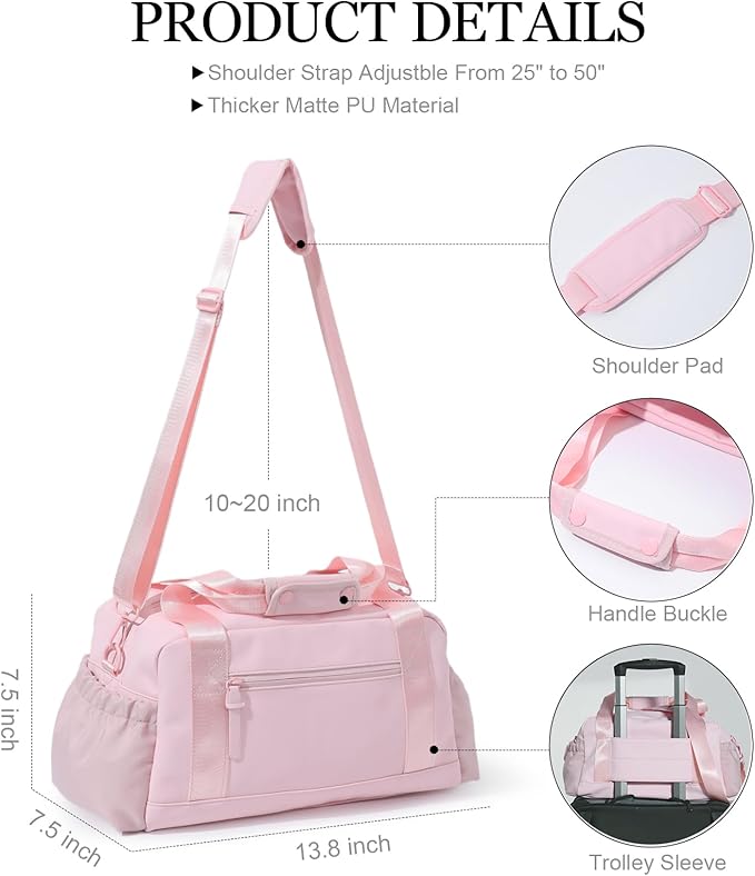 Small Gym Bag for Women, Mini Crossbody Gym Duffle Bag with Wet Compartment, Carry on Gym Tote Bag for Workout Dance Sport Travel (Medium-Pink)