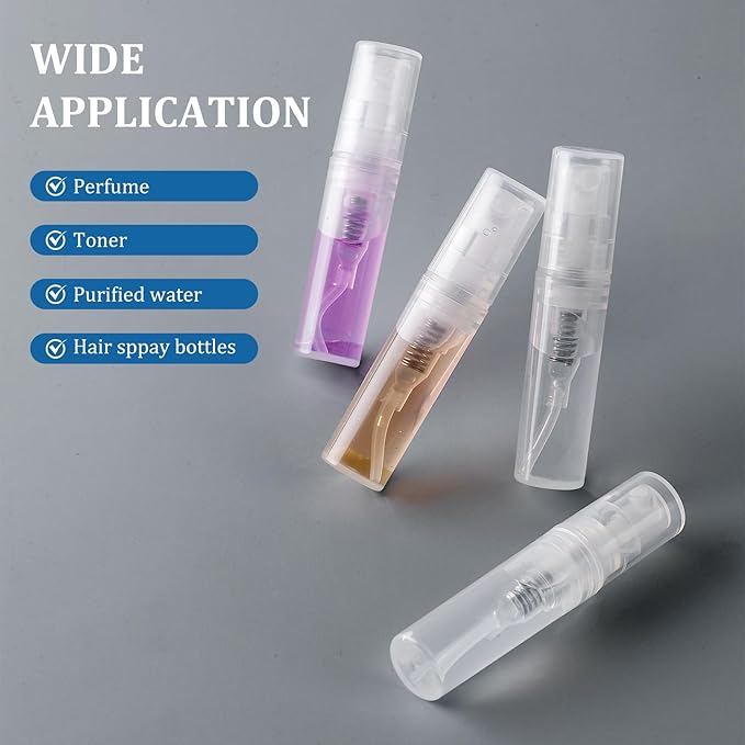 Mini Perfume Sample Bottles, 3 ml Plastic Small Spray Bottle 10 Pack, Fine Mist, Portable Perfume Travel Refillable Bottle, Upgraded atomizer sprayer, Clear