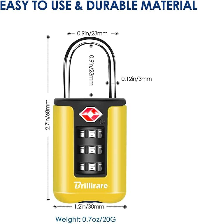2 Pack TSA Approved Luggage Locks, Combination Travel Padlock, 3-Digit Waterproof Lock, TSA Outdoor Keyless Resettable Lock for Lockers, Bags, Backpack, Gym, Gate-Yellow