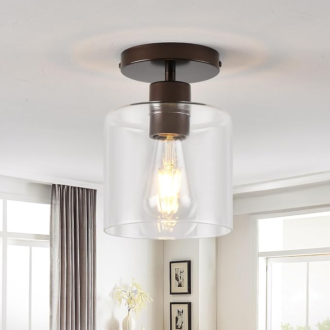 Oil Rubbed Bronze Semi Flush Mount Ceiling Light,Modern Farmhouse Ceiling Light Fixture for Closet Hallway Entryway,Hallway Light Fixture,Hanging Light Fixture 2 Pack