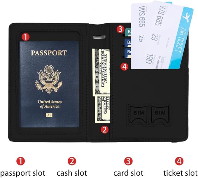 Passport Holder for Travel, Passport Holde Passport Cover Wallet Travel Passport Holders Must Haves for Women Men, PU Leather Passport Book Card Holder Case,Travelling Essentials, Black