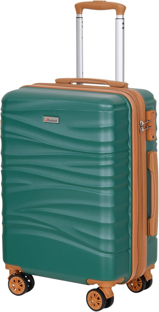Romswi Expandable 22x14x9 Airline Approved 21" Carry On Luggage,Hardshell Suitcase with Double Spinner Wheels for 20% More Space, Lightweight Hardside Luggage, Scratch-Resistant & YKK Zipper, Green