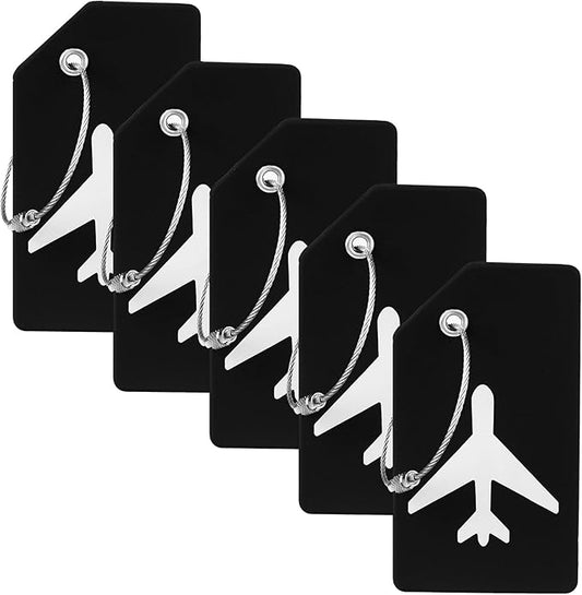 5 Pack Silicone Luggage Tag for Suitcases with Stainless Loop, TSA Approved, Privacy Protection Travel Essentials Bag Tags by Gostwo, Black
