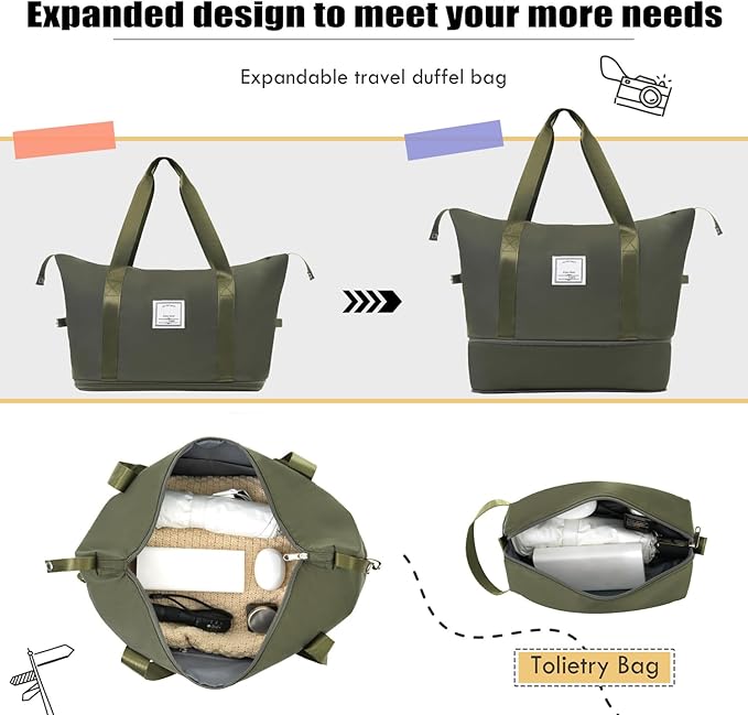 Luggage Sets Softside Expandable 3 Piece Set Lightweight Suitcase with Duffel Bag Upright Spinner Softshell, TSA Lock Carry On for Business for Family Travel (Army Green, 22"/26"/30")