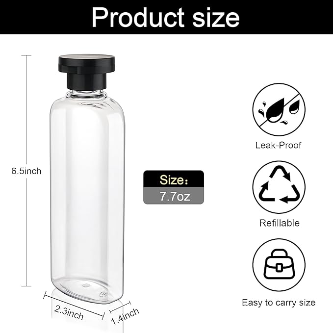 Travel Shampoo Bottles 7.7oz 5 Pack Leak Proof Squeeze Bottles with Flip Cap Refillable Containers for Toiletries