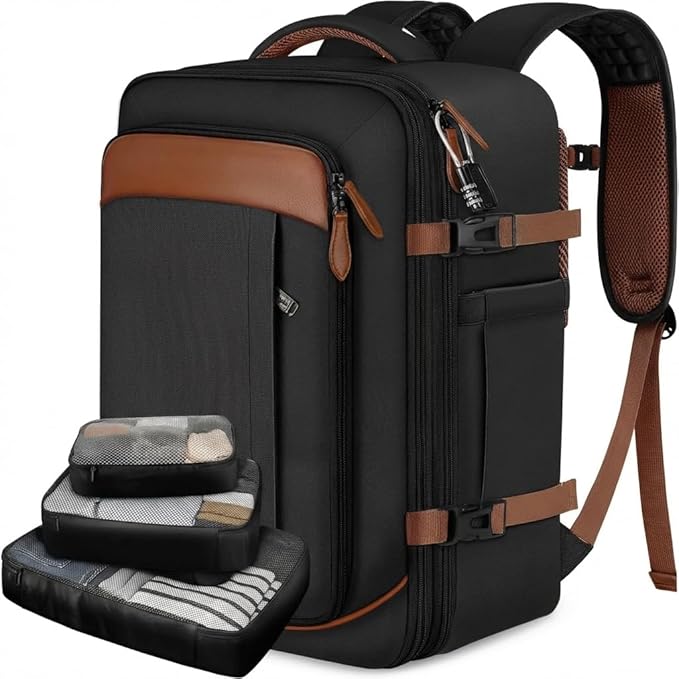 Vancropak 40L Travel Backpack Flight Approved Carry On for Men Women, Expandable Weekender Bag with 3 Packing Cubes, Water Resistant Anti-Theft Daypack fits 17.3" Laptop, Large Lightweight Luggage
