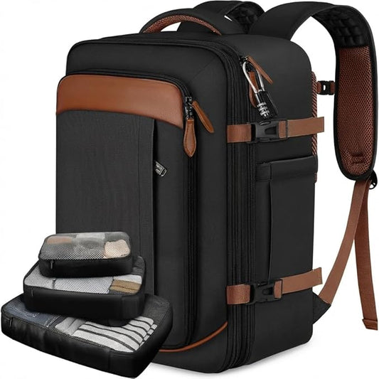 Vancropak 40L Travel Backpack Flight Approved Carry On for Men Women, Expandable Weekender Bag with 3 Packing Cubes, Water Resistant Anti-Theft Daypack fits 17.3" Laptop, Large Lightweight Luggage