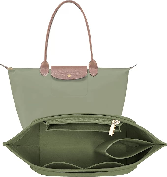 LOUKAYCCI Felt Purse Organizer Insert for Longchamp Le Pliage L Handbag Insert (Large,Forest Green)