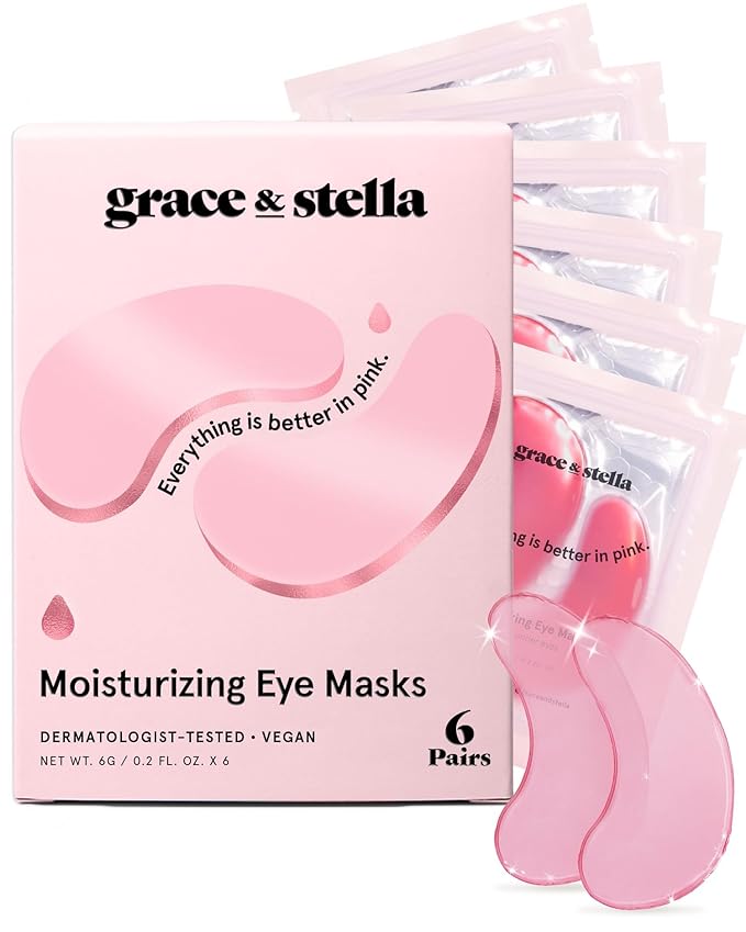 grace & stella Award Winning Under Eye Mask - Reduce Dark Circles, Puffy Eyes, Undereye Bags, Wrinkles - Gel Under Eye Patches - Small Birthday Gifts - Vegan Cruelty-Free (Pink, 6 Pairs)