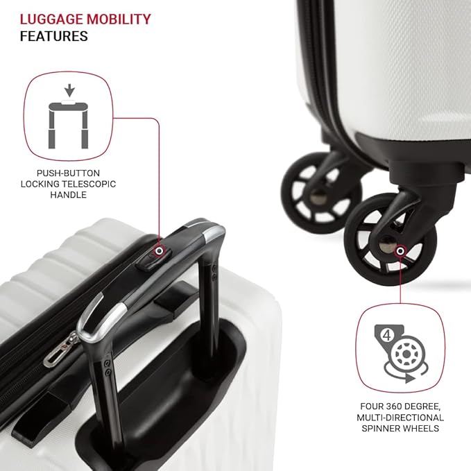 SwissGear 8018 Hardside Expandable Luggage with Spinner Wheels, White, Carry-On 20-Inch