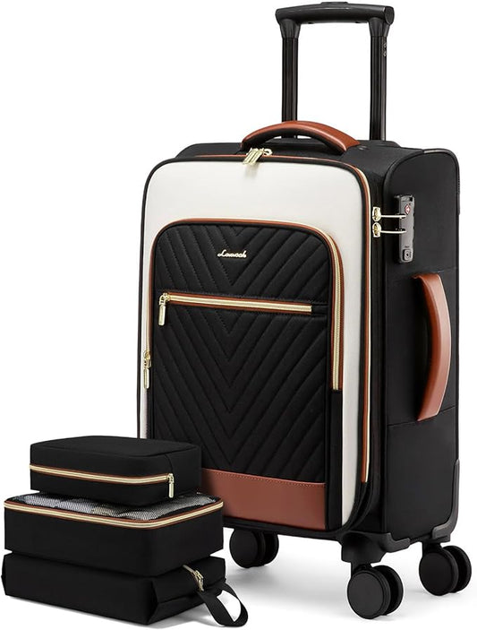 LOVEVOOK Carry On Luggage 22x14x9 Airline Approved,20 Inch Carry-on Suitcase for Women,Softside Suitcases with Wheels,Rolling Checked Luggage with TSA Lock,Lightweight Travel