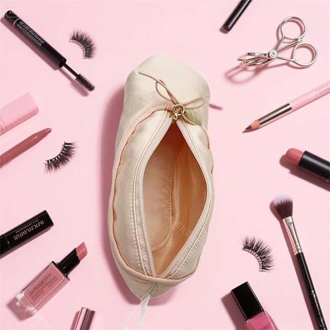 Ballet Dance Shoe Makeup Bag For Little Girls, Ballerina Slipper Makeup Pouch Bag, Ballet Pointe Shoes Gifts (Pink-BT1)