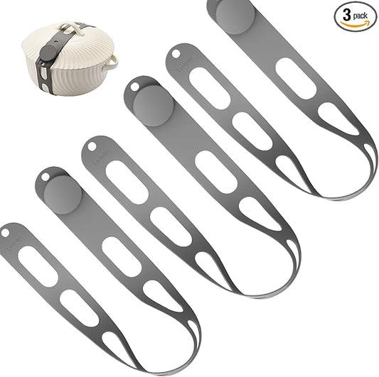 3-Pack Reusable Silicone Latch Strap, Secures Slow Cooker Lid, Pot, Bento Box, 21in Durable Elastic Self-Lock Tie for Organizing&Bundling Cords, Curtain, Yoga Mat (Gray&Gray&Gray)