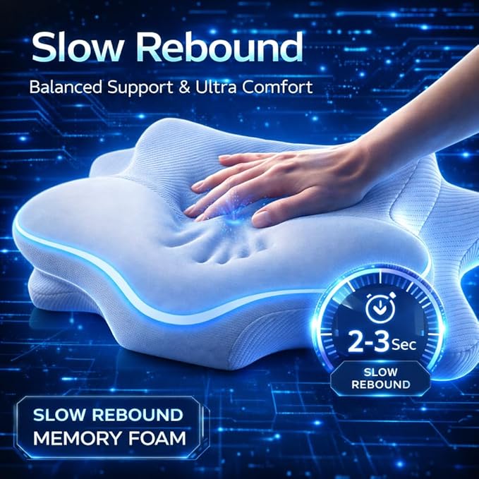 Cervical Neck Pillow - Memory Foam Pillow for Pain Relief Sleeping, Ergonomic Neck Support Contour Pillows for Side Back Stomach Sleepers,Orthopedic Breathable Pillowcase (Ivory)