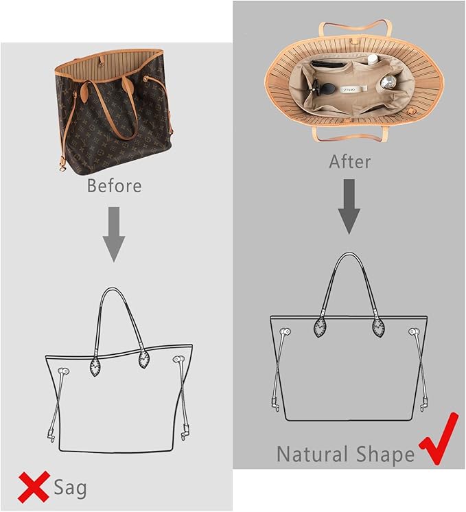 Speedy Neverfull Tote Organizer Insert - Silk Purse Organizer with Zipper, Silky Smooth, 6 Sizes (Slender Medium, Silky Beige)