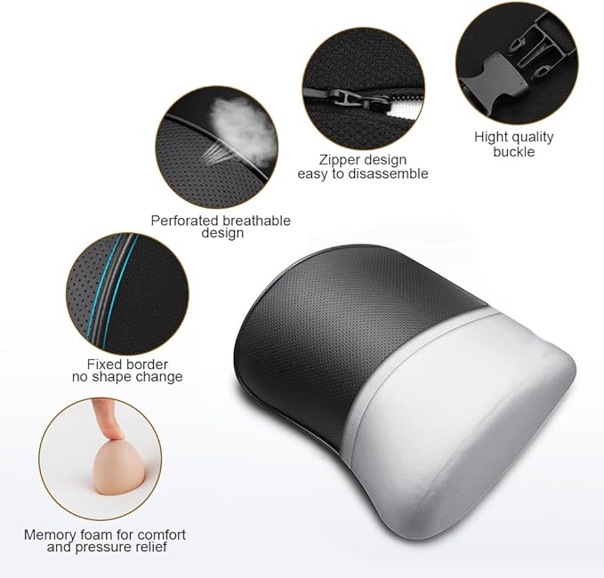 2 Pack Car Leather Neck Pillow, Neck Rest Cushion， Memory Foam and Breathable Removable Cover, Stress-reducing, Anti-Fatigue (Black 2 Pack)