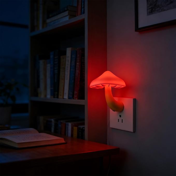 LED Mushroom Night Light Plug in Lamp, 4 Pack Red Night Lights Plug into Wall, Dusk to Dawn Sensor NightLight for Adults Kids Room Bedroom Bathroom Hallway Kitchen