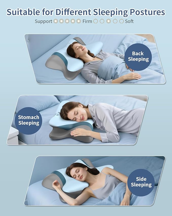 Cervical Neck Pillow for Pain Relief - Ergonomic Side Sleeper Pillow for Neck Support, Orthopedic Memory Foam Pillows for Sleeping, Contour Cervical Pillow Bed Pillow for Back Stomach Sleepers