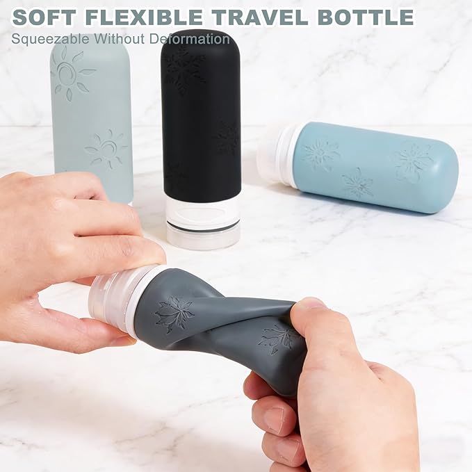 16 Pack Travel Bottles for Toiletries, Silicone TSA Approved-Containers for Toiletries,3oz Silicone Travel Bottles Set Leak Proof Refillable Liquid,Shampoo and Conditioner Travel Toiletry Bottles Grey
