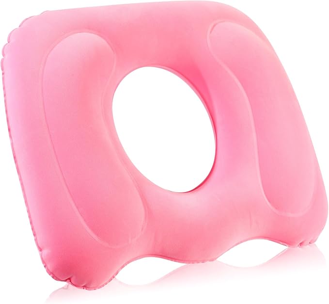 Leinuosen 1 Pcs Inflatable Seat Cushion 18.1'' x 15.7'' x 4.7'' Portable Lift Donut Pillow Height Adjustable Hemorrhoid Pillow for Tailbone Back Pain Bed Sore Home Car Chair Wheelchair Sitting (Pink)