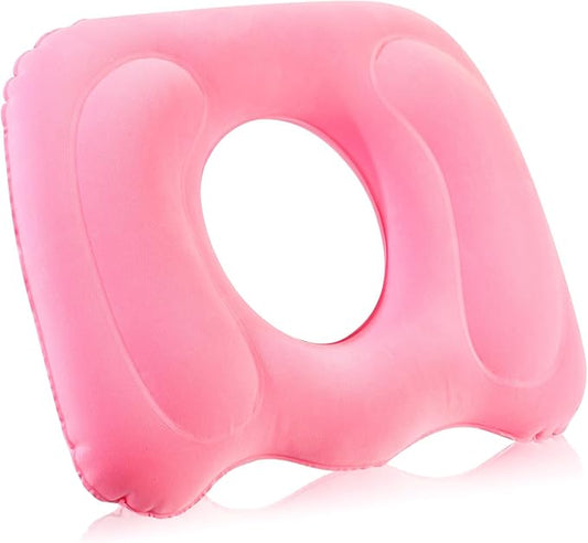 Leinuosen 1 Pcs Inflatable Seat Cushion 18.1'' x 15.7'' x 4.7'' Portable Lift Donut Pillow Height Adjustable Hemorrhoid Pillow for Tailbone Back Pain Bed Sore Home Car Chair Wheelchair Sitting (Pink)